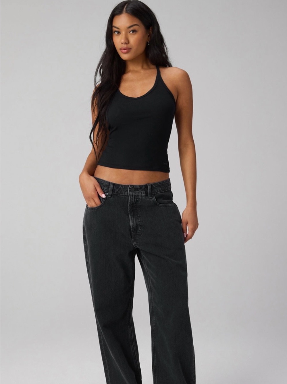 Fabletics Modal Rib V-Neck Tank in Black, Size S - Picture 3 of 6